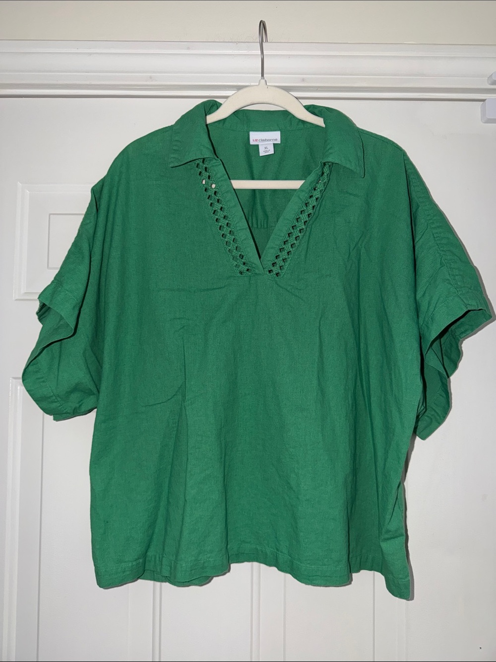 Liz Claiborne Emerald Green Short-Sleeve Knit Cotton/Linen Tunic. Sz XL